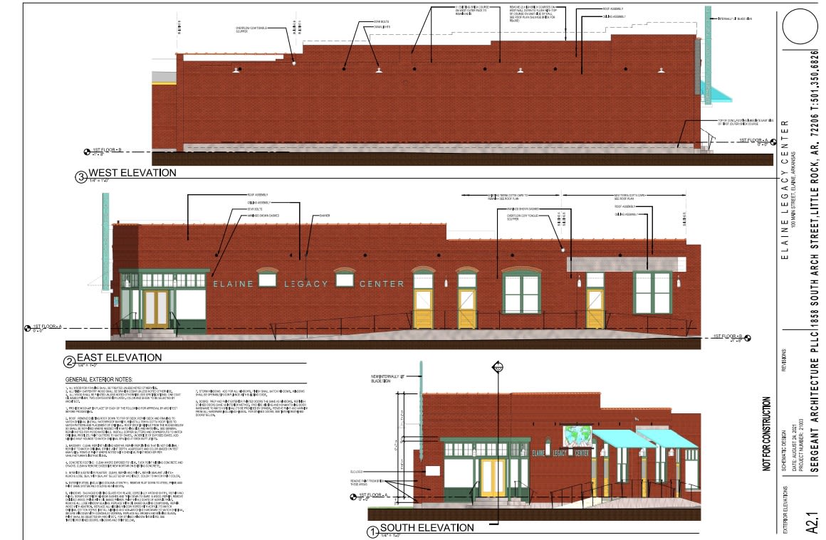 Architectural drawing of the side of the Elaine Museum